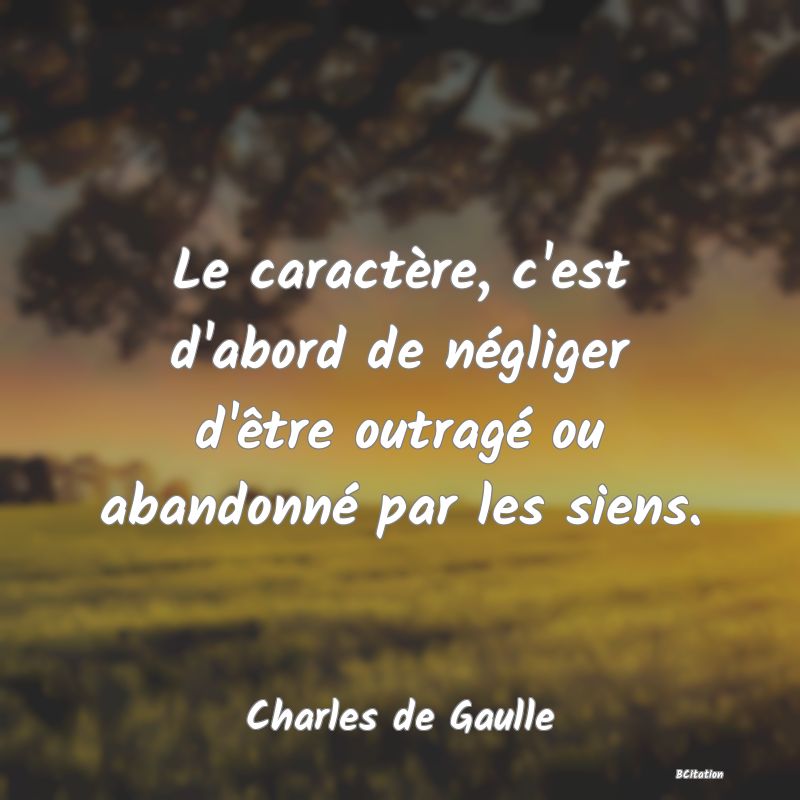 Belle Citation - Le caractère, c'est d'abord de négliger d'être outragé ou abandonné par les siens. - Charles de Gaulle