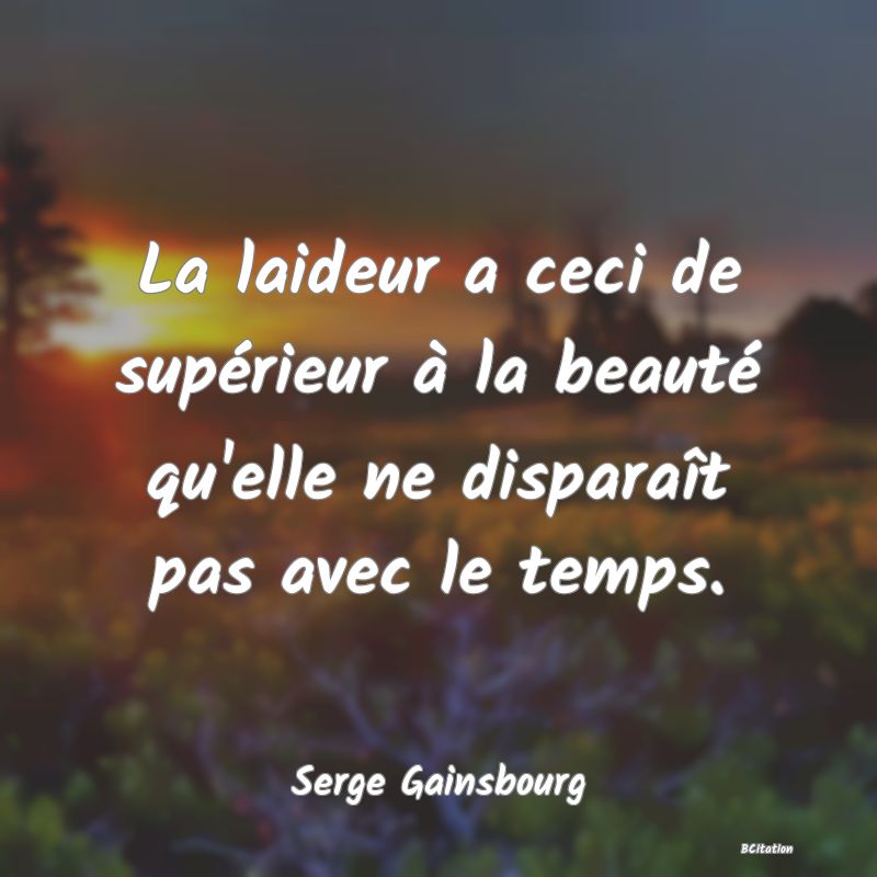 image de citation: La laideur a ceci de supérieur à la beauté qu'elle ne disparaît pas avec le temps.