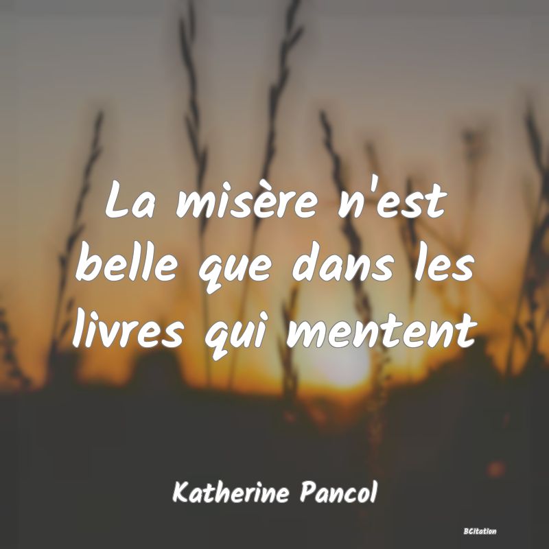 image de citation: La misère n'est belle que dans les livres qui mentent