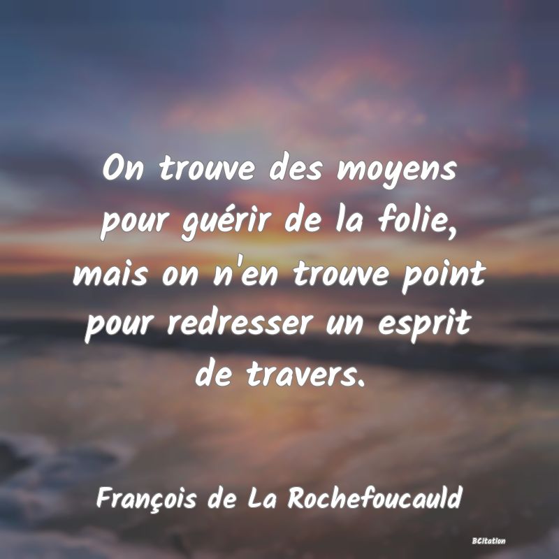 image de citation: On trouve des moyens pour guérir de la folie, mais on n'en trouve point pour redresser un esprit de travers.