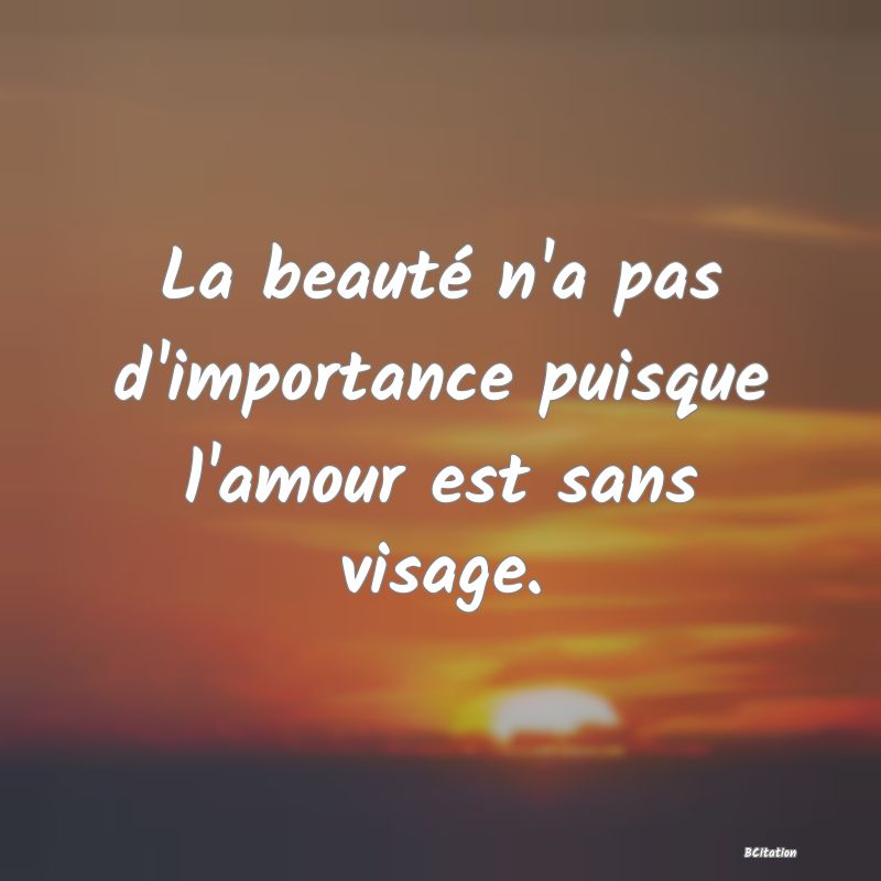 image de citation: La beauté n'a pas d'importance puisque l'amour est sans visage.