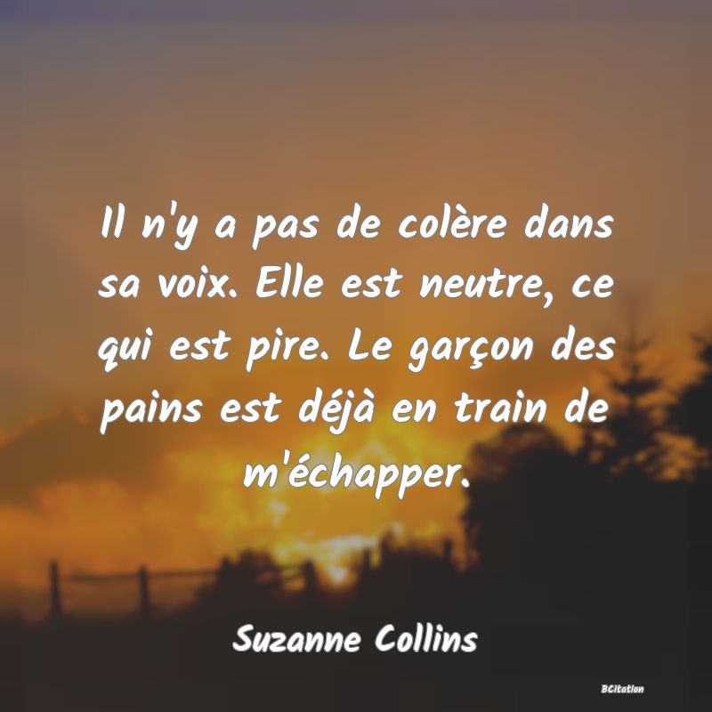 image de citation: Il n'y a pas de colère dans sa voix. Elle est neutre, ce qui est pire. Le garçon des pains est déjà en train de m'échapper.