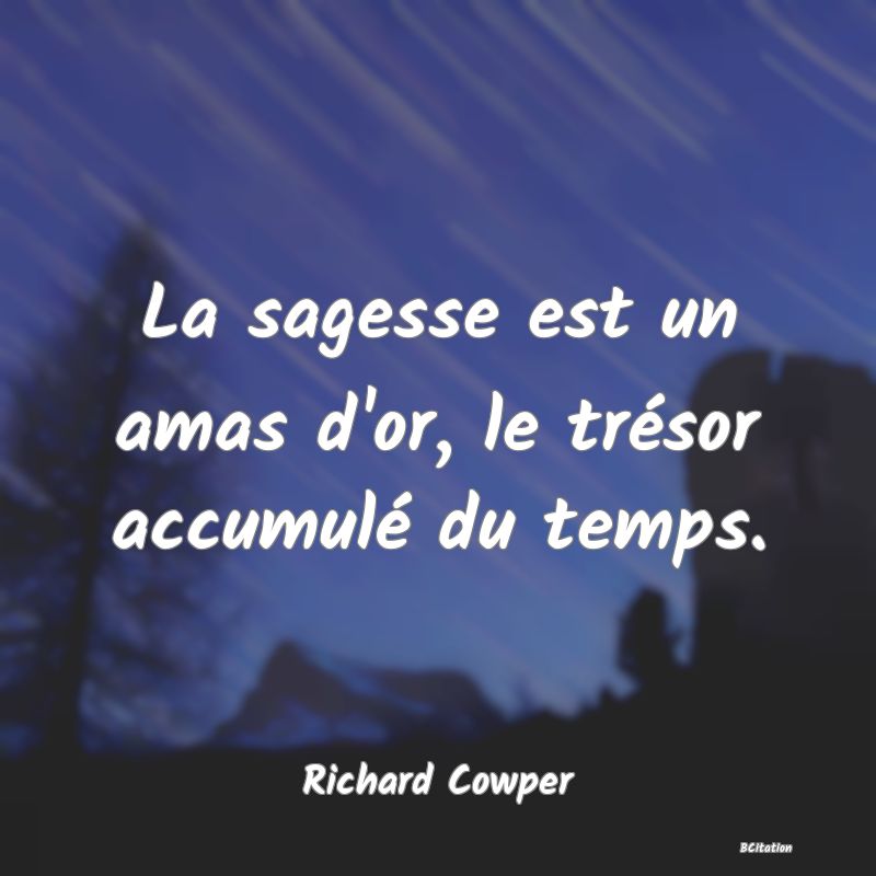 Belle Citation - La sagesse est un amas d'or, le trésor accumulé du temps. - Richard Cowper