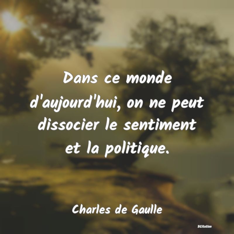 image de citation: Dans ce monde d'aujourd'hui, on ne peut dissocier le sentiment et la politique.