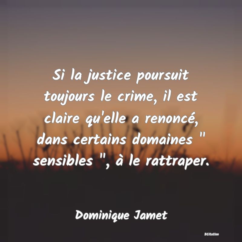 image de citation: Si la justice poursuit toujours le crime, il est claire qu'elle a renoncé, dans certains domaines   sensibles  , à le rattraper.