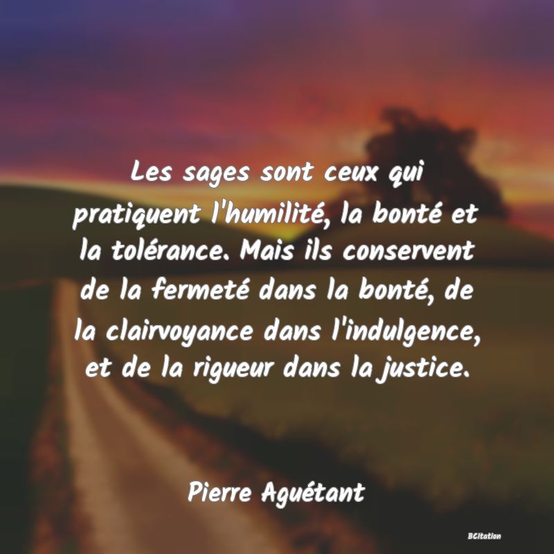 image de citation: Les sages sont ceux qui pratiquent l'humilité, la bonté et la tolérance. Mais ils conservent de la fermeté dans la bonté, de la clairvoyance dans l'indulgence, et de la rigueur dans la justice.