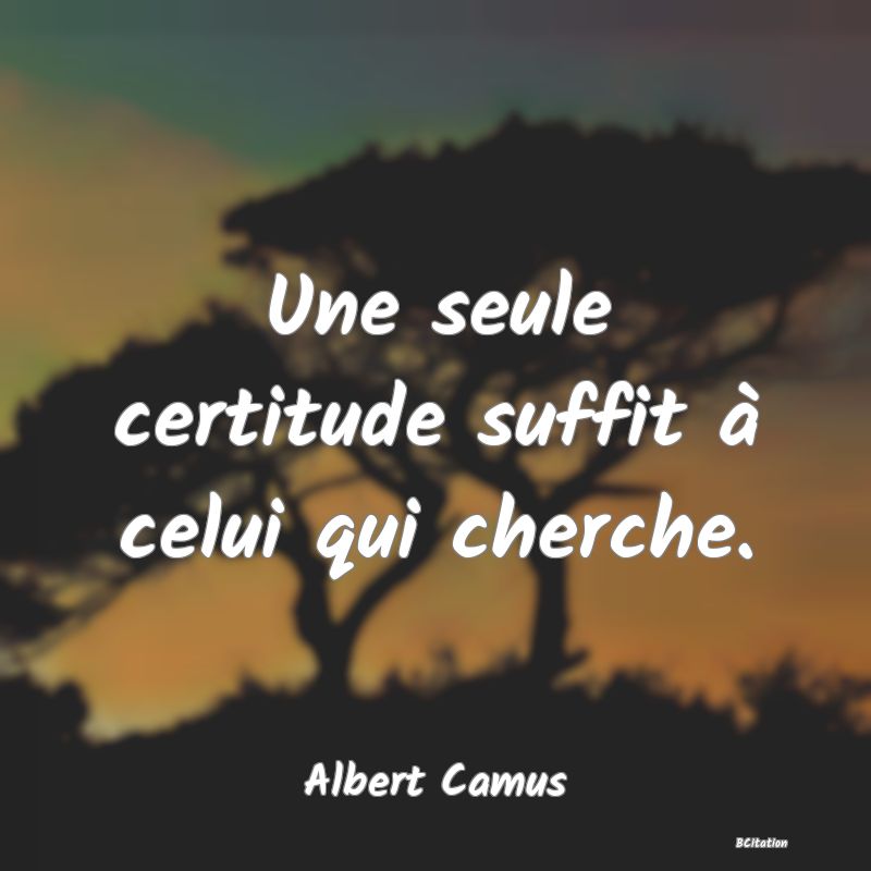 image de citation: Une seule certitude suffit à celui qui cherche.