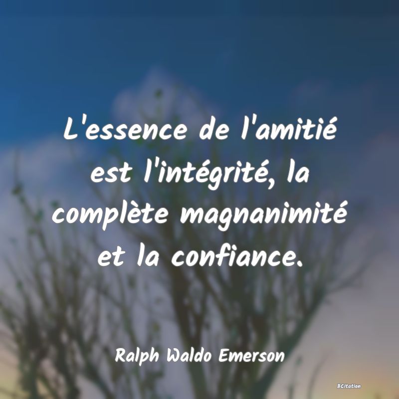 image de citation: L'essence de l'amitié est l'intégrité, la complète magnanimité et la confiance.