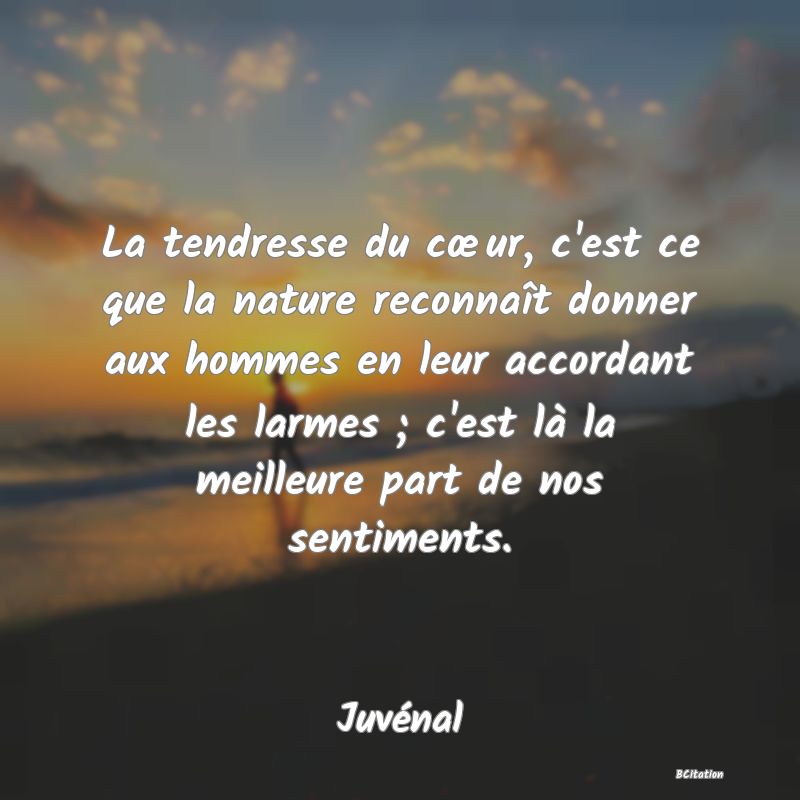 image de citation: La tendresse du cœur, c'est ce que la nature reconnaît donner aux hommes en leur accordant les larmes ; c'est là la meilleure part de nos sentiments.