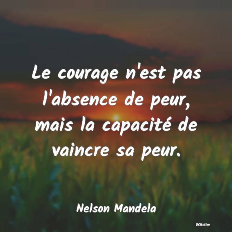 image de citation: Le courage n'est pas l'absence de peur, mais la capacité de vaincre sa peur.