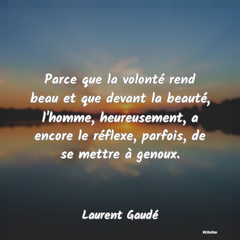 image de citation: Parce que la volonté rend beau et que devant la beauté, l'homme, heureusement, a encore le réflexe, parfois, de se mettre à genoux.