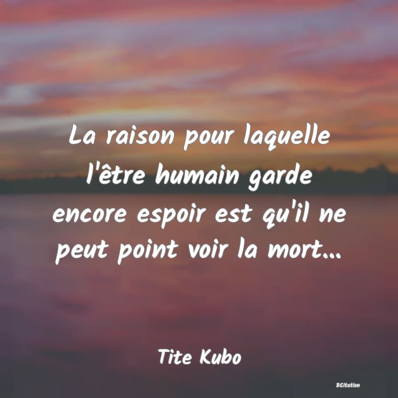 image de citation: La raison pour laquelle l'être humain garde encore espoir est qu'il ne peut point voir la mort...