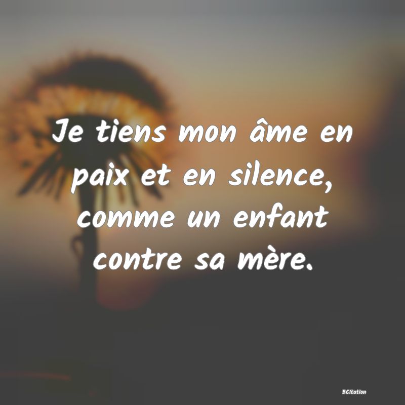 image de citation: Je tiens mon âme en paix et en silence, comme un enfant contre sa mère.