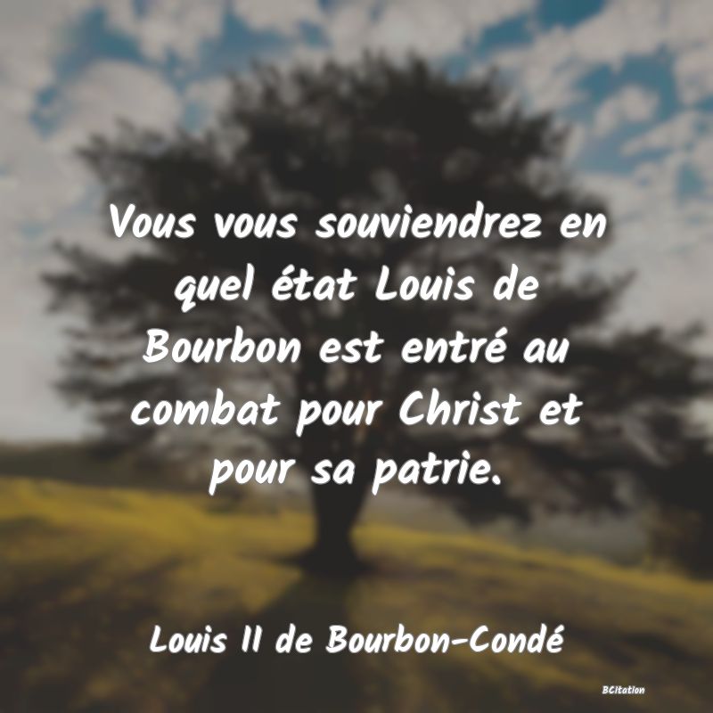 image de citation: Vous vous souviendrez en quel état Louis de Bourbon est entré au combat pour Christ et pour sa patrie.