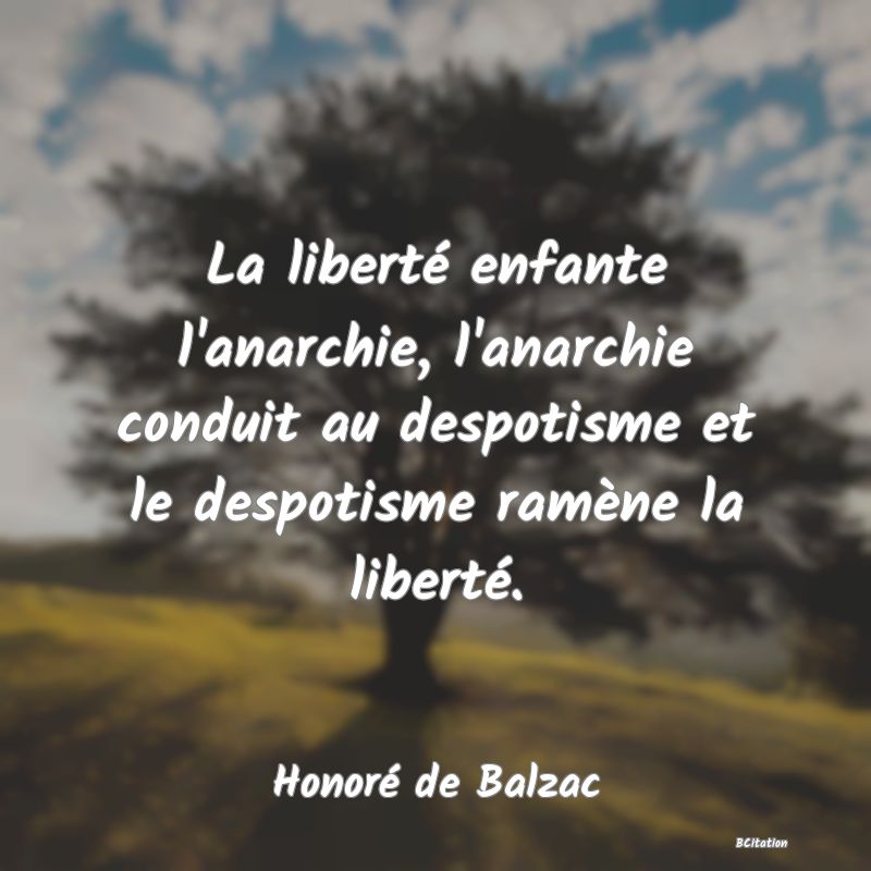 image de citation: La liberté enfante l'anarchie, l'anarchie conduit au despotisme et le despotisme ramène la liberté.