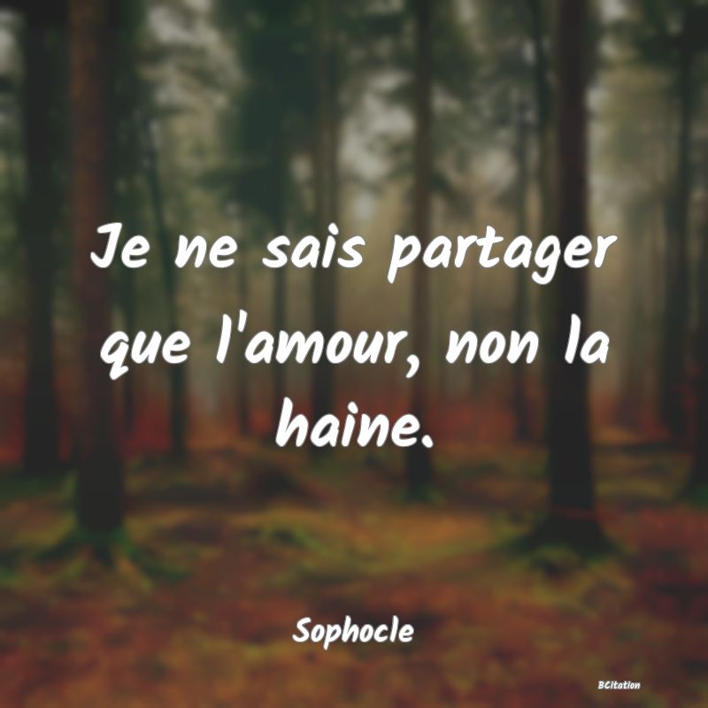 Belle Citation - Je ne sais partager que l'amour, non la haine. - Sophocle