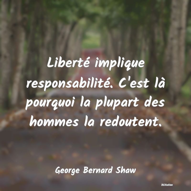 image de citation: Liberté implique responsabilité. C'est là pourquoi la plupart des hommes la redoutent.