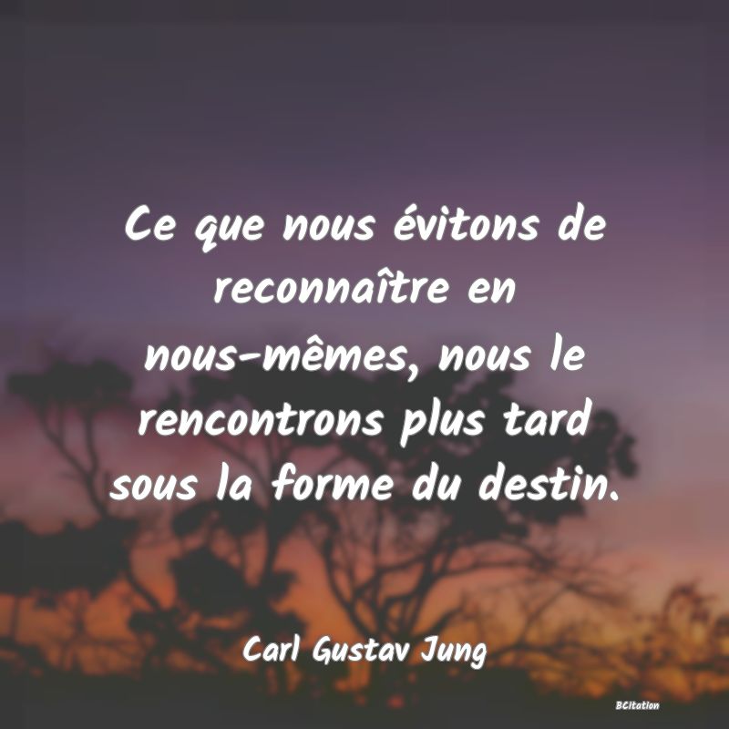 image de citation: Ce que nous évitons de reconnaître en nous-mêmes, nous le rencontrons plus tard sous la forme du destin.