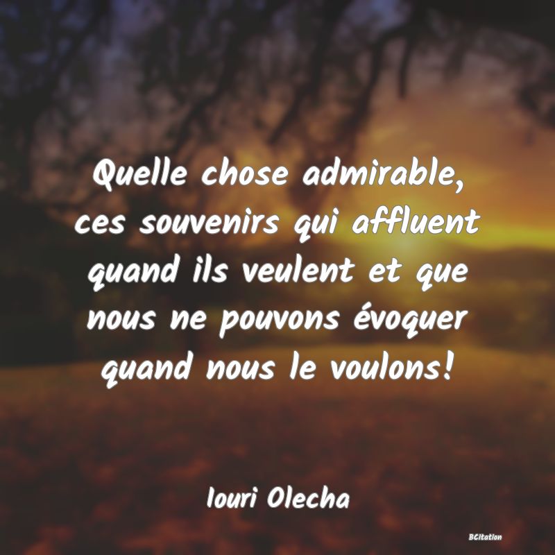 image de citation: Quelle chose admirable, ces souvenirs qui affluent quand ils veulent et que nous ne pouvons évoquer quand nous le voulons!