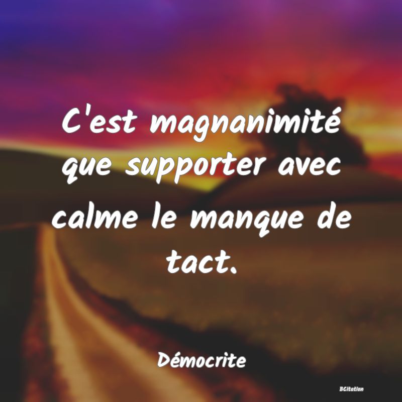 image de citation: C'est magnanimité que supporter avec calme le manque de tact.