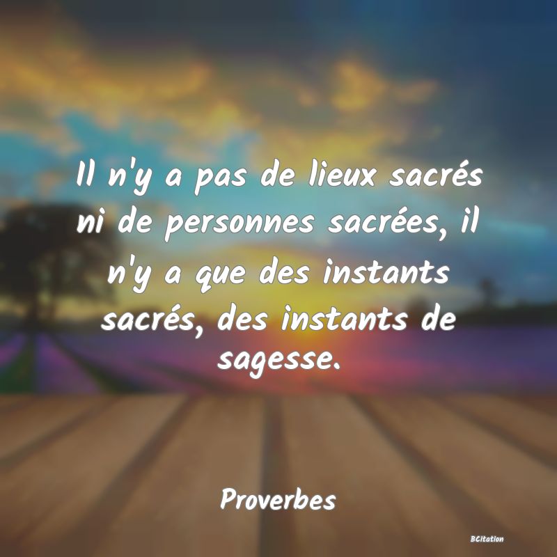 image de citation: Il n'y a pas de lieux sacrés ni de personnes sacrées, il n'y a que des instants sacrés, des instants de sagesse.