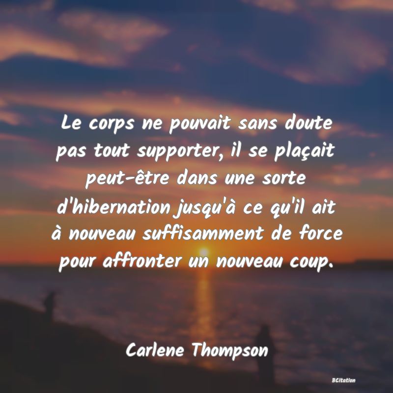 image de citation: Le corps ne pouvait sans doute pas tout supporter, il se plaçait peut-être dans une sorte d'hibernation jusqu'à ce qu'il ait à nouveau suffisamment de force pour affronter un nouveau coup.