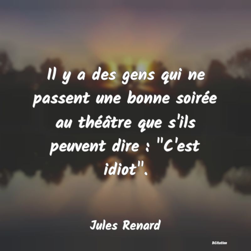 image de citation: Il y a des gens qui ne passent une bonne soirée au théâtre que s'ils peuvent dire :  C'est idiot .