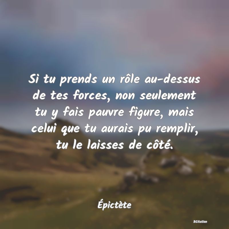 image de citation: Si tu prends un rôle au-dessus de tes forces, non seulement tu y fais pauvre figure, mais celui que tu aurais pu remplir, tu le laisses de côté.