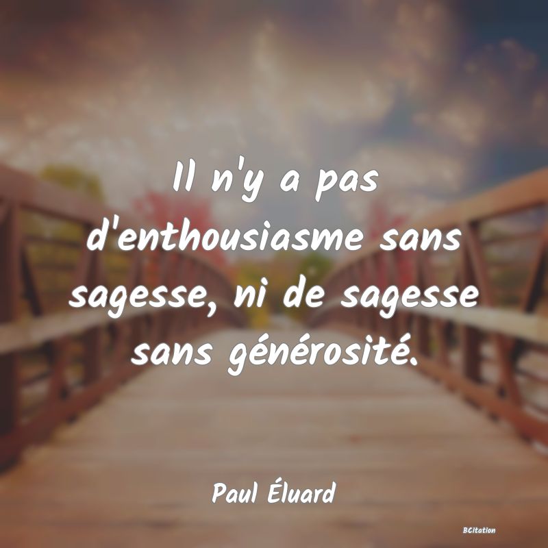 image de citation: Il n'y a pas d'enthousiasme sans sagesse, ni de sagesse sans générosité.