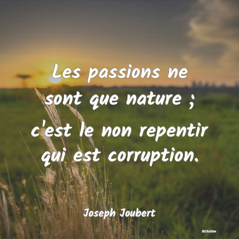 image de citation: Les passions ne sont que nature ; c'est le non repentir qui est corruption.