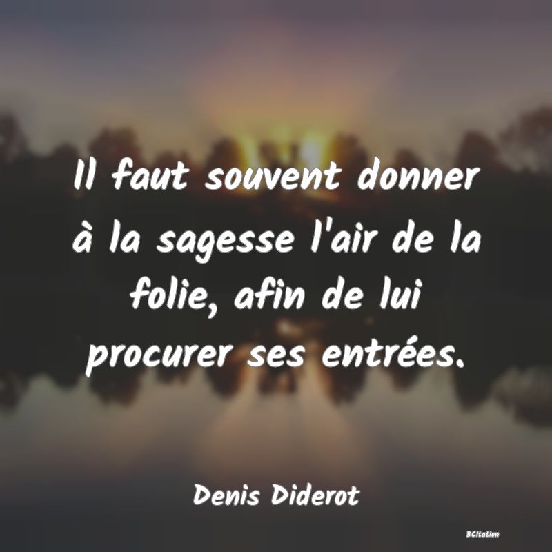 Belle Citation - Il faut souvent donner à la sagesse l'air de la folie, afin de lui procurer ses entrées. - Denis Diderot