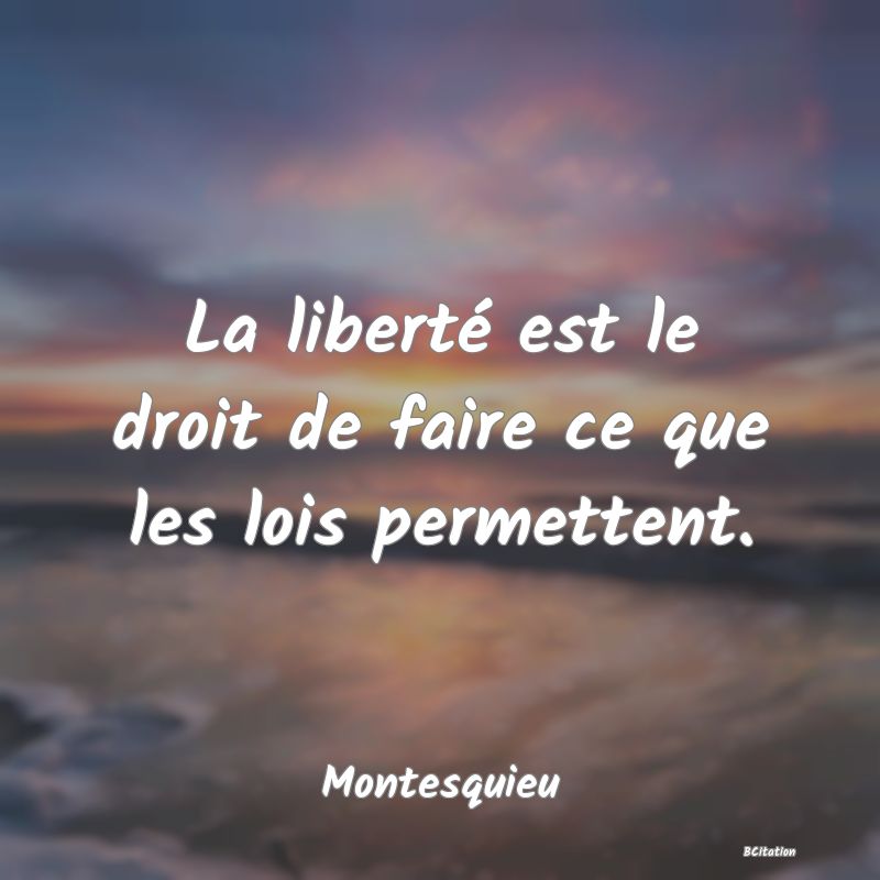 image de citation: La liberté est le droit de faire ce que les lois permettent.