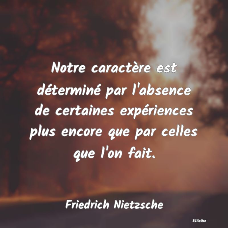 image de citation: Notre caractère est déterminé par l'absence de certaines expériences plus encore que par celles que l'on fait.