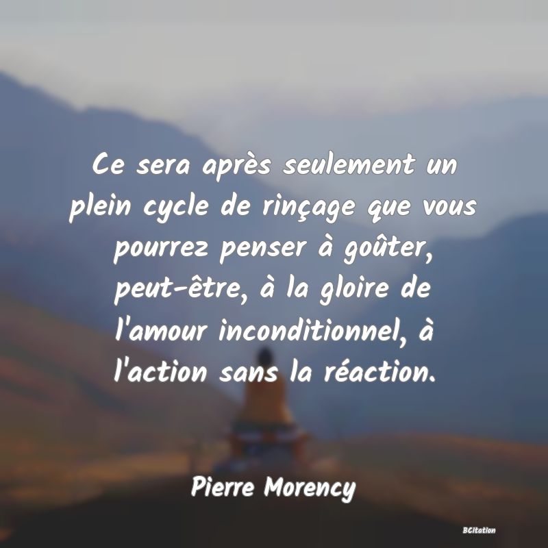 image de citation: Ce sera après seulement un plein cycle de rinçage que vous pourrez penser à goûter, peut-être, à la gloire de l'amour inconditionnel, à l'action sans la réaction.