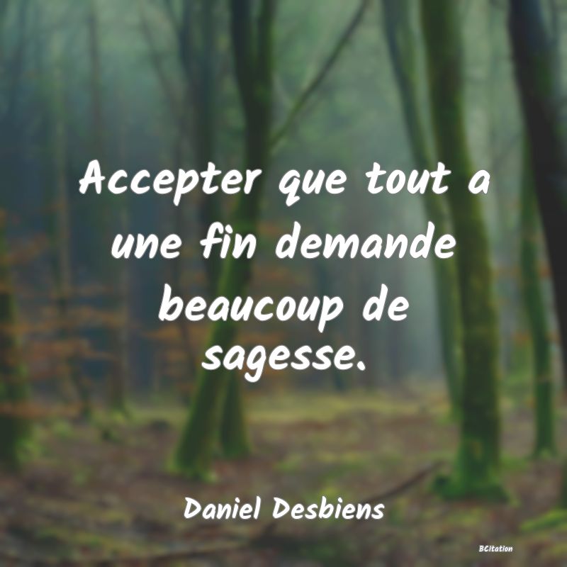 image de citation: Accepter que tout a une fin demande beaucoup de sagesse.