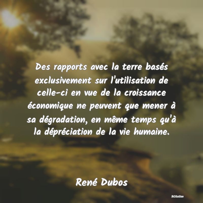 image de citation: Des rapports avec la terre basés exclusivement sur l'utilisation de celle-ci en vue de la croissance économique ne peuvent que mener à sa dégradation, en même temps qu'à la dépréciation de la vie humaine.