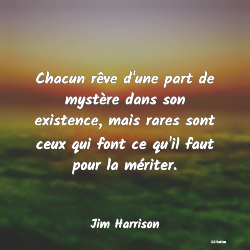 image de citation: Chacun rêve d'une part de mystère dans son existence, mais rares sont ceux qui font ce qu'il faut pour la mériter.