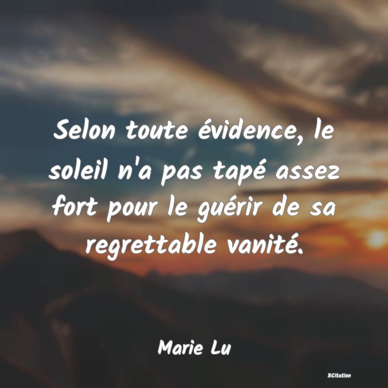 image de citation: Selon toute évidence, le soleil n'a pas tapé assez fort pour le guérir de sa regrettable vanité.