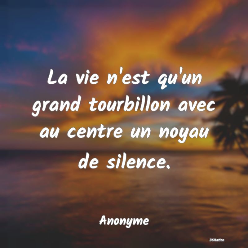 Belle Citation - La vie n'est qu'un grand tourbillon avec au centre un noyau de silence. - Anonyme