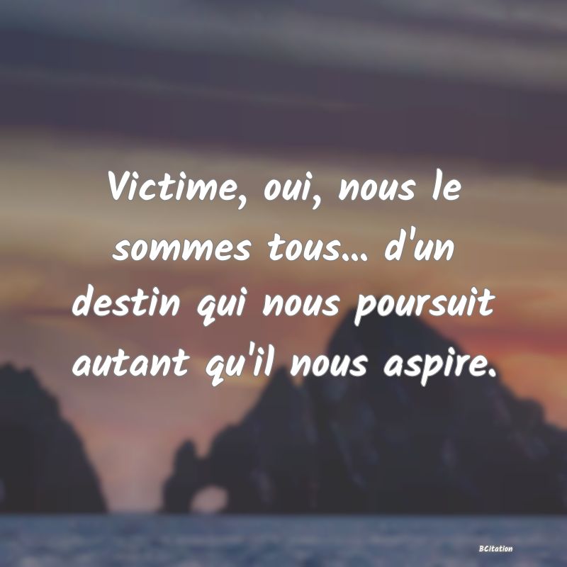 image de citation: Victime, oui, nous le sommes tous... d'un destin qui nous poursuit autant qu'il nous aspire.