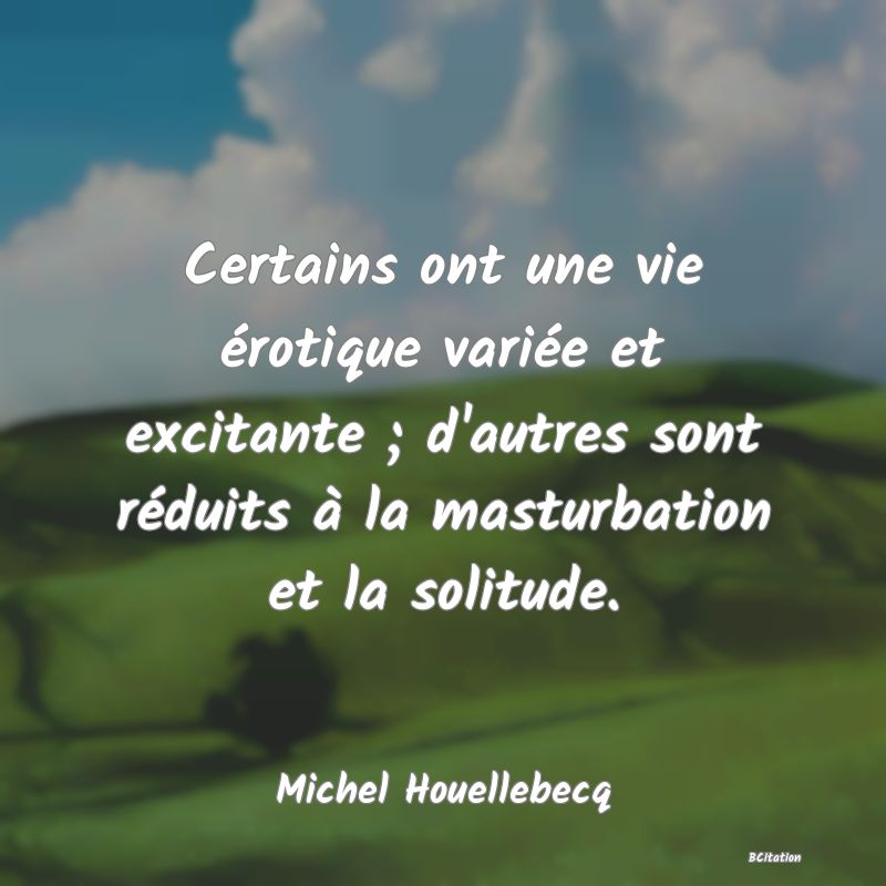 Belle Citation - Certains ont une vie érotique variée et excitante ; d'autres sont réduits à la masturbation et la solitude. - Michel Houellebecq