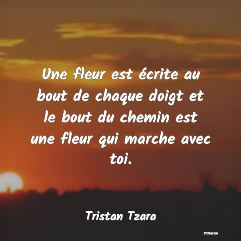 image de citation: Une fleur est écrite au bout de chaque doigt et le bout du chemin est une fleur qui marche avec toi.