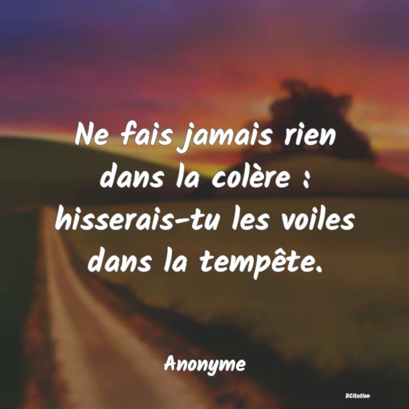 image de citation: Ne fais jamais rien dans la colère : hisserais-tu les voiles dans la tempête.