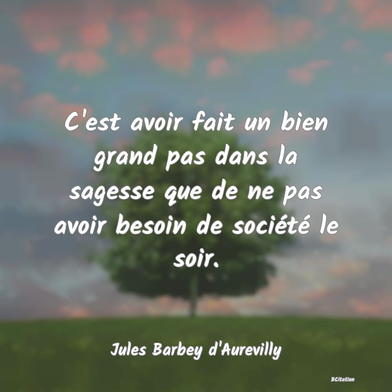 image de citation: C'est avoir fait un bien grand pas dans la sagesse que de ne pas avoir besoin de société le soir.