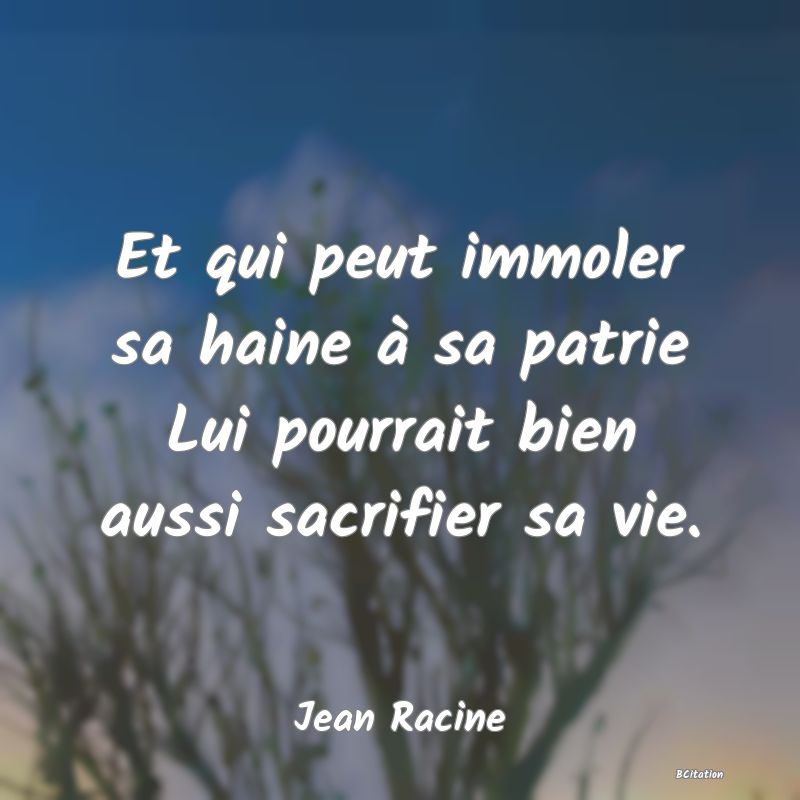 image de citation: Et qui peut immoler sa haine à sa patrie Lui pourrait bien aussi sacrifier sa vie.