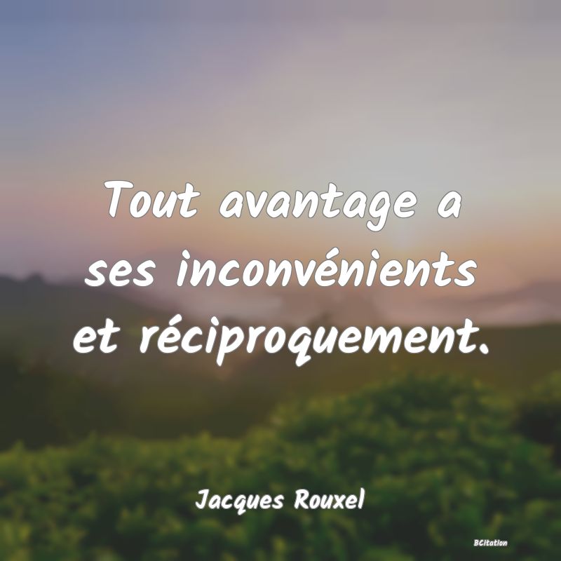 image de citation: Tout avantage a ses inconvénients et réciproquement.