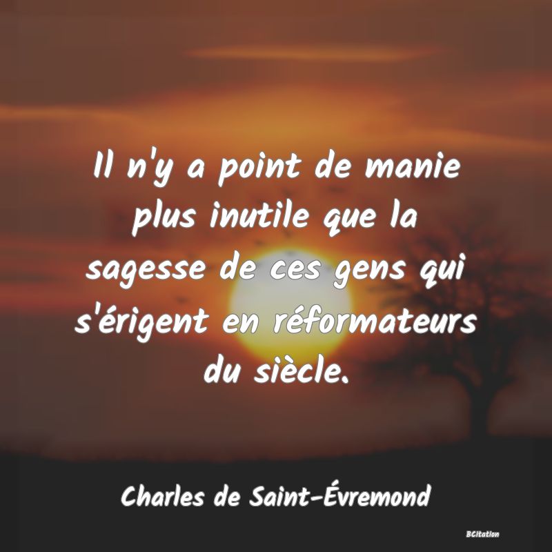 image de citation: Il n'y a point de manie plus inutile que la sagesse de ces gens qui s'érigent en réformateurs du siècle.