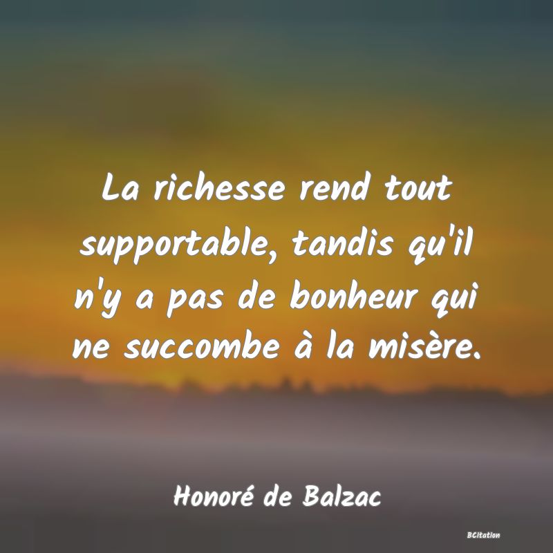 image de citation: La richesse rend tout supportable, tandis qu'il n'y a pas de bonheur qui ne succombe à la misère.