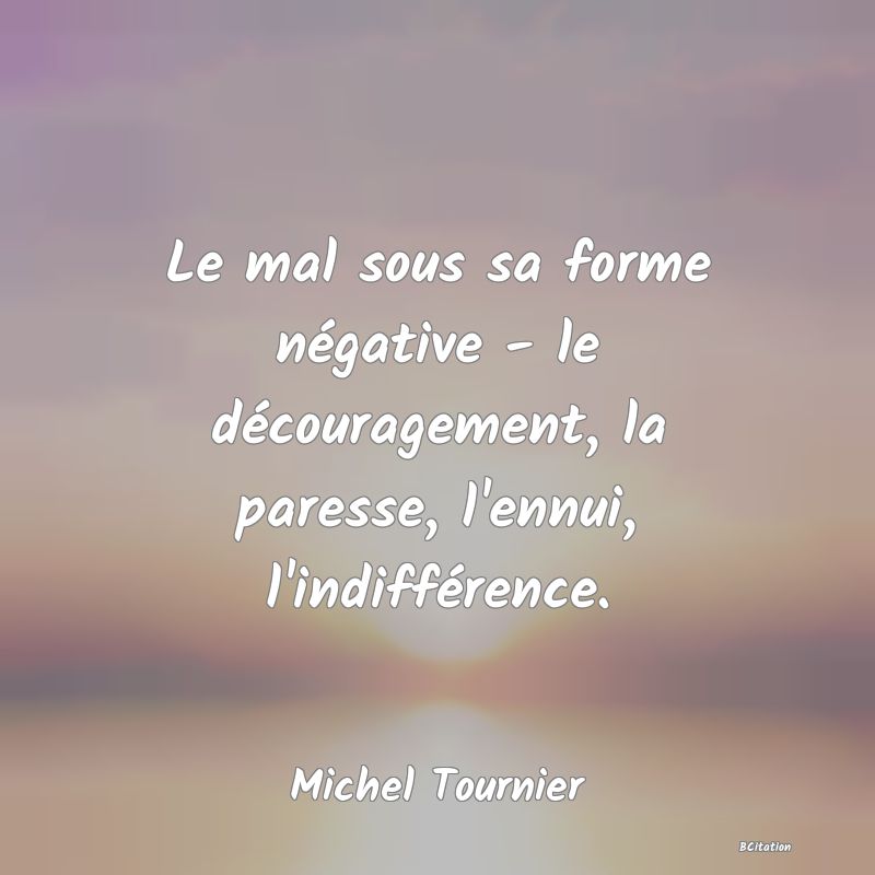 Belle Citation - Le mal sous sa forme négative - le découragement, la paresse, l'ennui, l'indifférence. - Michel Tournier