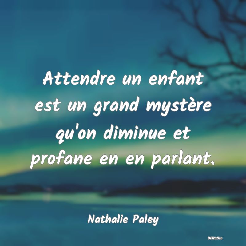 image de citation: Attendre un enfant est un grand mystère qu'on diminue et profane en en parlant.